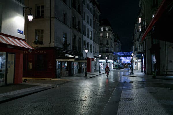 Closed restaurants in Paris. Cafes and restaurants have not reopened since the second national lockdown last fall.